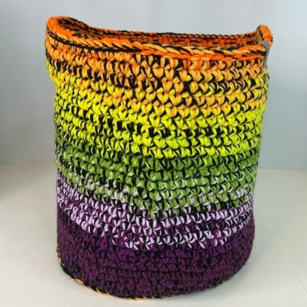 Handcrafted Multicolor Crochet Scrap Woven Tote Bag Basket Storage Handmade Knit